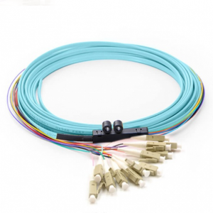 5m 12 Fibers LC/UPC OM4 MultiMode Ribbon FanOut Fiber Optic Pigtail 0.9mm PVC Jacket
