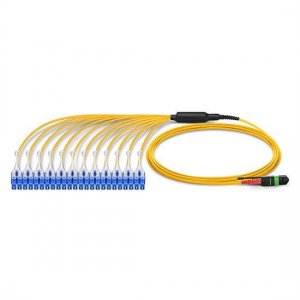 1M MTP Male to 12 LC UPC Duplex 24 Fibers OS2 9/125 Single Mode HD Harness Cable, Polarity A, LSZH Bunch