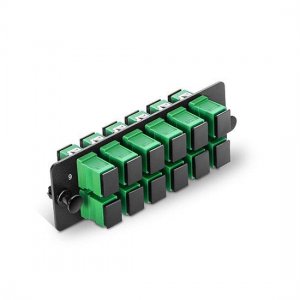 12芯 SC APC 单芯 OS2 单模光纤适配器面板（绿色），陶瓷插芯