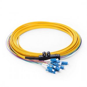 5米 12 芯 LC/UPC 9/125 单模带状扇型分支光纤尾纤 0.9mm PVC 护套