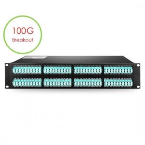 160 fibers 8x MTP20 to LC/UPC OM4 2U Ultra Density 100GB CFP Breakout Patch Panel Flat, MTP Male Elite IL 0.35dB, Polarity A