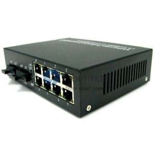 A Pair of BIDI WDM Single Fiber 10/100/1000M 1310/1550 20km two Fiber Ports+8RJ45 Ethernet Media Converter